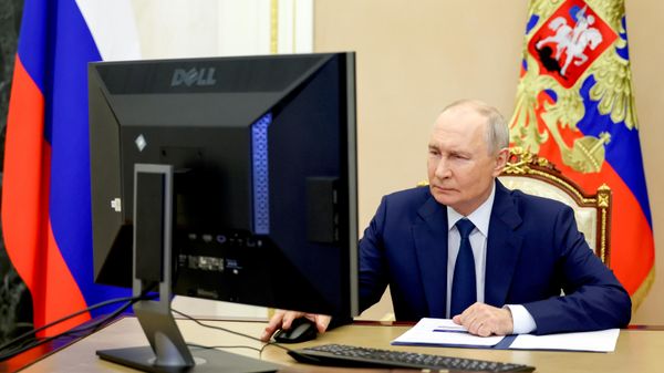 Президент РФ Владимир Путин во время дистанционного голосования на выборах депутатов Государственной Думы РФ девятого созыва - اسپوتنیک افغانستان  