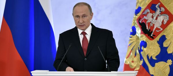 Президент России Владимир Путин во время ежегодного послания Федеральному Собранию в Кремле - اسپوتنیک افغانستان  
