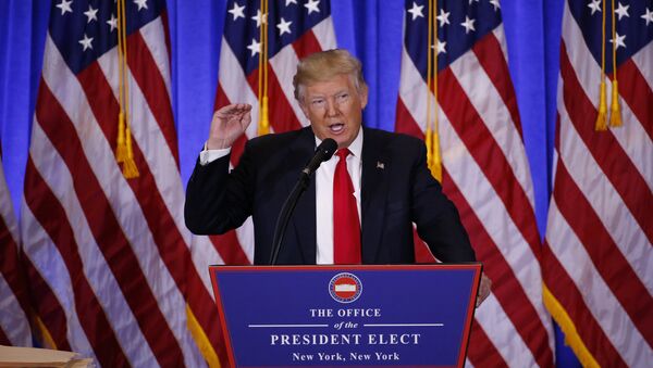 U.S. President-elect Donald Trump speaks during a news conference in the lobby of Trump Tower in Manhattan, New York City, U.S., January 11, 2017 - اسپوتنیک افغانستان  