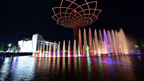 A night picture shows the Tree of Life, a 35-meter high installation, at the site of the Universal Exhibition 2015 (Expo Milano 2015 or World Exposition 2015) in Milan - اسپوتنیک افغانستان  