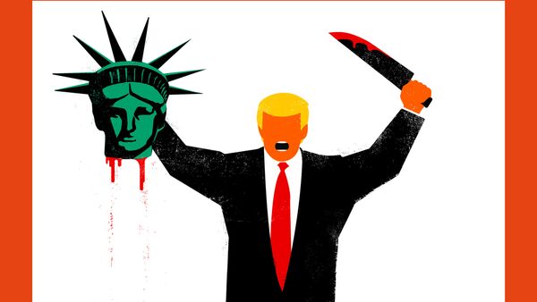 U. S. President Donald Trump is depicted beheading the Statue of Liberty in this illustration on the cover of the latest issue of German news magazine Der Spiegel - اسپوتنیک افغانستان  