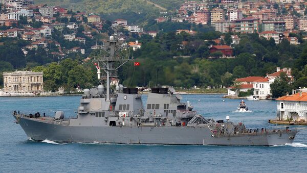 U.S. Navy guided-missile destroyer USS Porter sets sail in the Bosphorus, on its way to the Black Sea in Istanbul. - اسپوتنیک افغانستان  