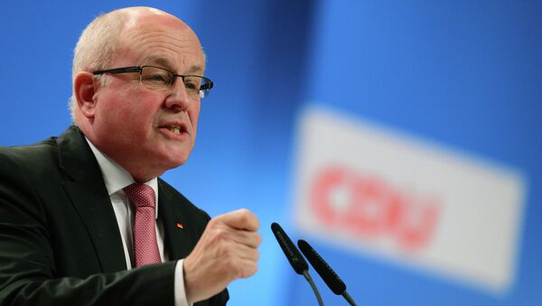 Volker Kauder, chairman of the CDU/CSU faction in parliament, addresses delegates at the Christian Democratic Union (CDU) congress in Cologne, western Germany, on December 10, 2014 - اسپوتنیک افغانستان  