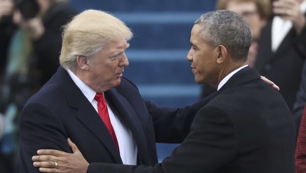 Дональд Трамп и Барак Обама перед церемонией инаугурации президента в Вашингтоне - اسپوتنیک افغانستان  