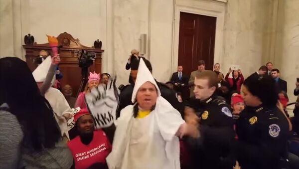 Code Pink protesters arrested at Jeff Sessions confirmation hearing - اسپوتنیک افغانستان  