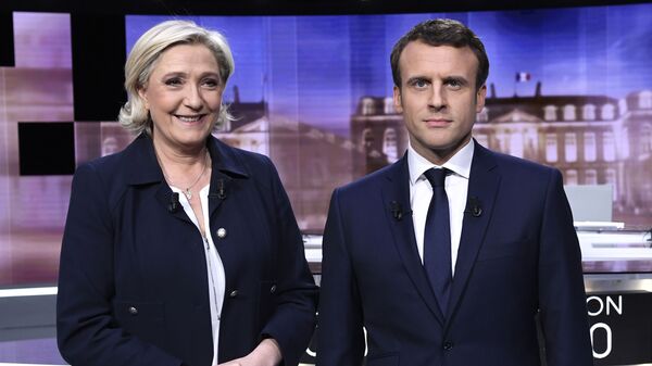 Кандидаты в президенты Франции Марин Ле Пен и Эммануэль Макрон перед теледебатами - اسپوتنیک افغانستان  