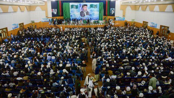 Supporters of Gulbuddin Hekmatyar, the leader of Hizb-i-Islami, attend a gathering in Herat on October 5, 2016 - اسپوتنیک افغانستان  