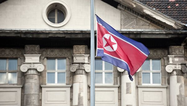 Северокорейский флаг перед посольством КНДР в Берлине - اسپوتنیک افغانستان  