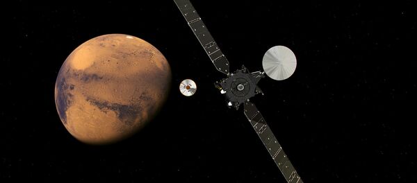 The ExoMars Trace Gas Orbiter and its entry, descent and landing demonstrator module, Schiaparelli, approaching Mars. The ExoMars Trace Gas Orbiter and its entry, descent and landing demonstrator module, Schiaparelli, approaching Mars. - اسپوتنیک افغانستان
