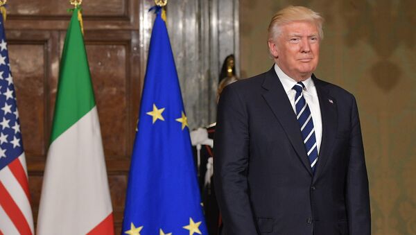 US President Donald Trump arrives for a meeting with Italy's President Sergio Mattarella at the Quirinale Presidential Palace in Rome - اسپوتنیک افغانستان  
