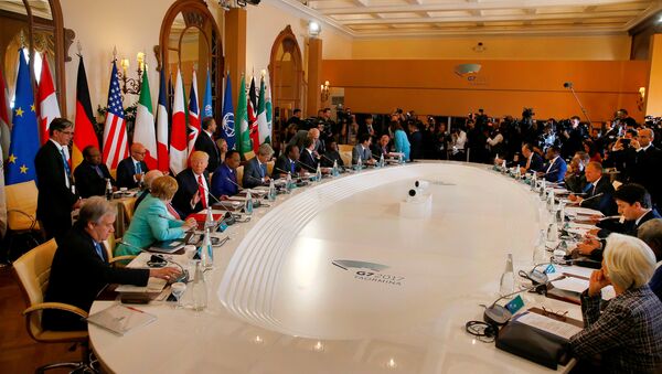 General view of the discussion table at the G7 Summit expanded session in Taormina, Sicily, Italy, May 27, 2017 - اسپوتنیک افغانستان  