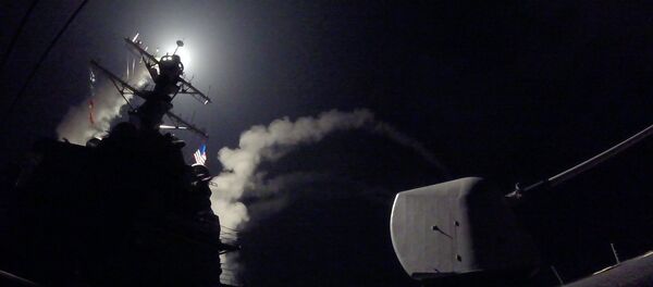 In this image provided by the U.S. Navy, the guided-missile destroyer USS Porter (DDG 78) launches a tomahawk land attack missile in the Mediterranean Sea, Friday, April 7, 2017. In this image provided by the U.S. Navy, the guided-missile destroyer USS Porter (DDG 78) launches a tomahawk land attack missile in the Mediterranean Sea, Friday, April 7, 2017. - اسپوتنیک افغانستان