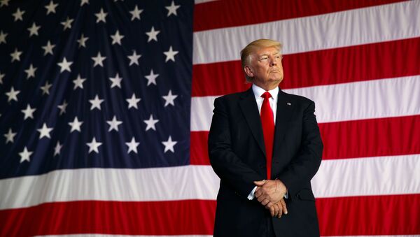 Президент США Дональд Трамп на фоне американского флага - اسپوتنیک افغانستان  