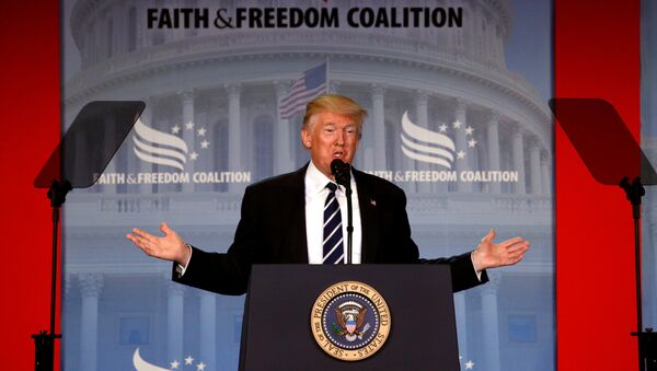 U.S. President Donald Trump addresses the Faith and Freedom Coalition’s Road to Majority conference in Washington, U.S., June 8, 2017 - اسپوتنیک افغانستان  