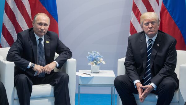 Президент РФ Владимир Путин и президент США Дональд Трамп во время беседы на полях саммита лидеров Группы двадцати G20 в Гамбурге - اسپوتنیک افغانستان  