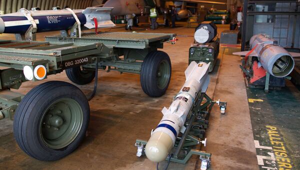 A picture shows a Brimstone missile, a rocket-propelled, radar-guided air-launched ground attack weapon designed to be carried by the Tornado GR4 and Typhoon F2, as preparations are made at the British Royal Air Force airbase RAF Marham in Norfolk in east England on December 2, 2015 to launch Tornado GR4 aircraft to operate on missions from RAF Akrotiri - اسپوتنیک افغانستان  