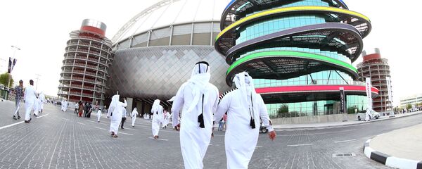 A picture taken with a fisheye lens on May 19, 2017, shows a general view of the Khalifa International Stadium in Doha, after it was refurbished ahead of the Qatar 2022 FIFA World Cup, as fans arrive to attend the Qatar Emir Cup Final football match between Al-Sadd and Al-Rayyan A picture taken with a fisheye lens on May 19, 2017, shows a general view of the Khalifa International Stadium in Doha, after it was refurbished ahead of the Qatar 2022 FIFA World Cup, as fans arrive to attend the Qatar Emir Cup Final football match between Al-Sadd and Al-Rayyan - اسپوتنیک افغانستان