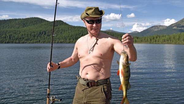 Президент РФ Владимир Путин во время рыбалки на каскаде горных озер в Республике Тыва - اسپوتنیک افغانستان  