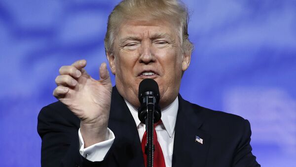 President Donald Trump gestures as he speaks at the Conservative Political Action Conference (CPAC), Friday, Feb. 24, 2017, in Oxon Hill, Md. - اسپوتنیک افغانستان  