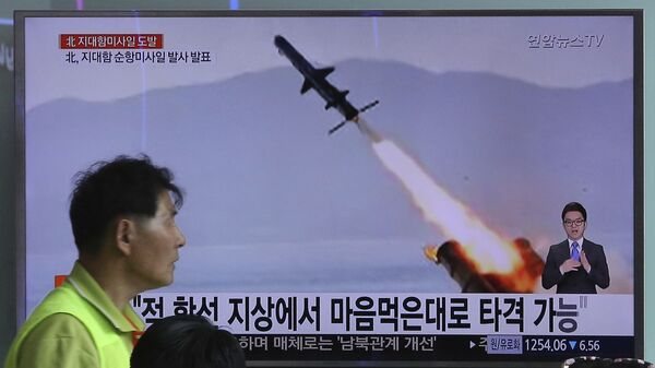 Кадры запуска крылатых ракет в КНДР в новостном выпуске в Сеуле - اسپوتنیک افغانستان  