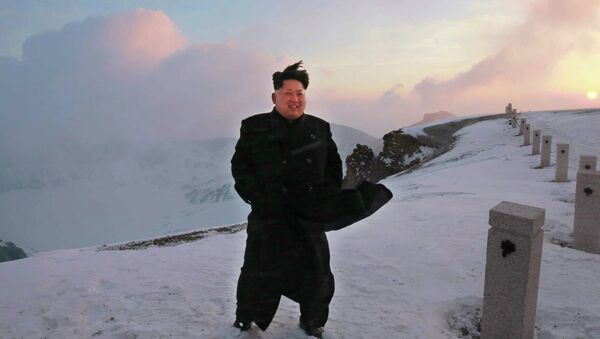 North Korean leader Kim Jong-Un on a snow-covered top of Mount Paektu in North Korea - اسپوتنیک افغانستان  