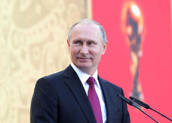 ولادیمیر پوتین رئیس جمهور روسیه در آغاز مسابقات قهرمانی جام فیفا 2018 در ورزشگاه بزرگ لوژنیکی در مسکو - اسپوتنیک افغانستان  
