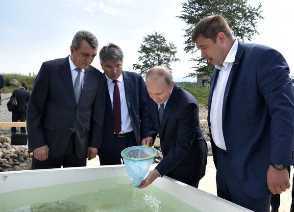 ولادیمیر پوتین، رئیس جمهور روسیه، در مراسم افتتاحیه ماهی قزل آلا در بوسنی - اسپوتنیک افغانستان  