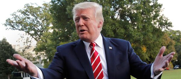 U.S. President Donald Trump talks to the media on South Lawn of the White House in Washington before his departure to Greensboro, North Carolina, U.S., October 7, 2017 U.S. President Donald Trump talks to the media on South Lawn of the White House in Washington before his departure to Greensboro, North Carolina, U.S., October 7, 2017 - اسپوتنیک افغانستان