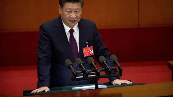 Генеральный секретарь ЦК Коммунистической партии Китая Си Цзиньпин выступает докладом на открытии 19-го съезда партии в Пекине - اسپوتنیک افغانستان  