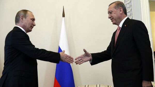 Президент России Владимир Путин и президент Турции Реджеп Тайип Эрдоган в Санкт-Петербурге - اسپوتنیک افغانستان  