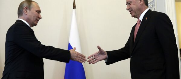 Президент России Владимир Путин и президент Турции Реджеп Тайип Эрдоган в Санкт-Петербурге - اسپوتنیک افغانستان  