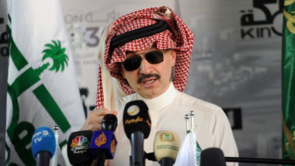 This file photo taken on May 11, 2017 shows Saudi Prince Alwaleed bin Talal speaking during a press conference in the Red Sea city of Jeddah. Shares of arrested Saudi billionaire Prince Al-Waleed's Kingdom Holding slide 9.9% on November 5, 2017 - اسپوتنیک افغانستان  