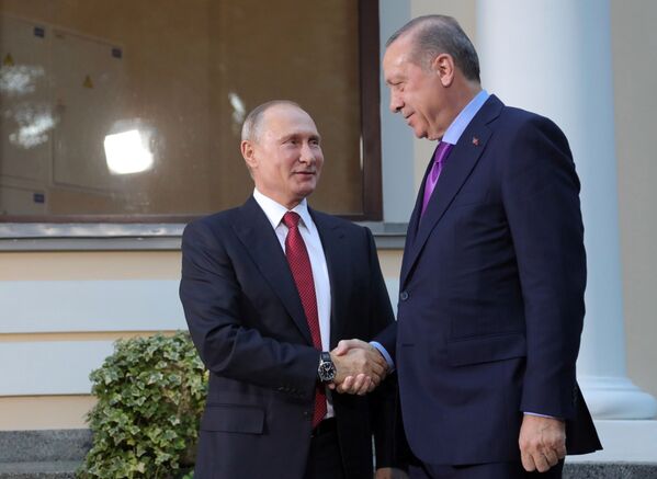 ولادیمیر پوتین رئیس جمهور روسیه و رجب طیب اردوغان، رئیس جمهور ترکیه - اسپوتنیک افغانستان  