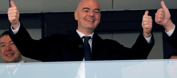 FIFA President Gianni Infantino gestures during a visit to the Luzhniki Stadium, which is under construction for the 2018 World Cup, in Moscow, Russia, April 19, 2016. - اسپوتنیک افغانستان  