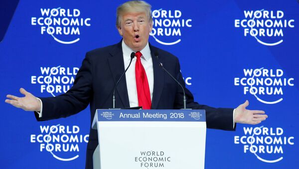 U.S. President Donald Trump gestures as he delivers a speech during the World Economic Forum (WEF) annual meeting in Davos, Switzerland January 26, 2018 - اسپوتنیک افغانستان  