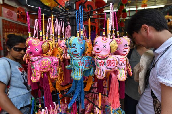 خریداران در حال انتخاب بازیچه در آستانۀ سال نو چینایی در سنگاپور - اسپوتنیک افغانستان  