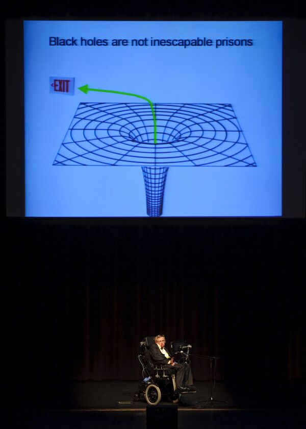 استیون هاوکینگ هنگام سخنرانی در مورد موضوع سياه چاله ها در دانشگاه تکزاس - اسپوتنیک افغانستان  