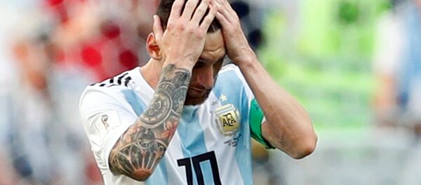Soccer Football - World Cup - Round of 16 - France vs Argentina - Kazan Arena, Kazan, Russia - June 30, 2018 Argentina's Lionel Messi reacts during the match - اسپوتنیک افغانستان  