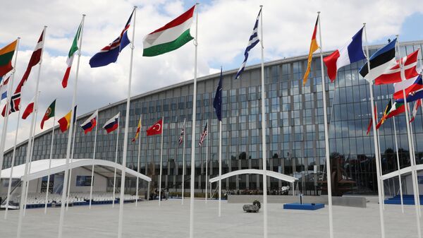 A general view of the NATO official tribune ahead of the opening ceremony of the NATO (North Atlantic Treaty Organization) summit, at the NATO headquarters in Brussels, Belgium, July 11, 2018 - اسپوتنیک افغانستان  