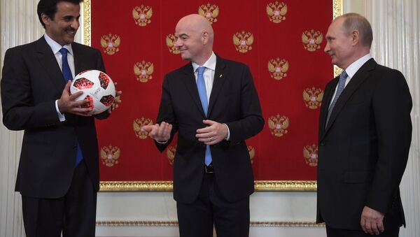 مراسم نمادین انتقال جام جهانی روسیه به قطر - اسپوتنیک افغانستان  