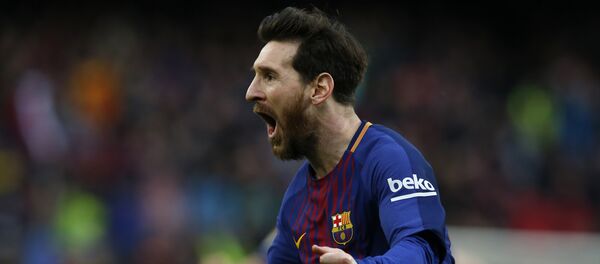 FC Barcelona's Lionel Messi reacts after scoring during the Spanish La Liga soccer match between FC Barcelona and Atletico Madrid at the Camp Nou stadium in Barcelona, Spain, Sunday, March 4, 2018 FC Barcelona's Lionel Messi reacts after scoring during the Spanish La Liga soccer match between FC Barcelona and Atletico Madrid at the Camp Nou stadium in Barcelona, Spain, Sunday, March 4, 2018 - اسپوتنیک افغانستان