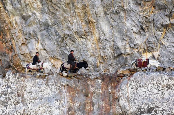 کاروان افغان‌ها در مرز تاجیکستان-افغانستان در امتداد رودخانه پامیر - اسپوتنیک افغانستان  