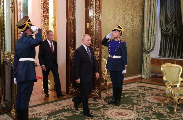 ولادیمیر پوتین، رئیس جمهور روسیه در دیدار با جوزپه کونته، نخست‌وزیر ایتالیا - اسپوتنیک افغانستان  
