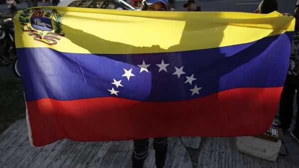 Протестующий с флагом Венесуэлы в Эквадоре  - اسپوتنیک افغانستان  