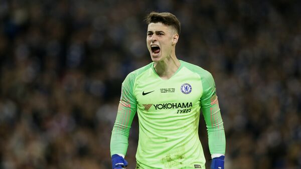 Chelsea's goalkeeper Kepa Arrizabalaga screams at the bench after refusing to be substituted at Wembley on 24 February 2019 - اسپوتنیک افغانستان  