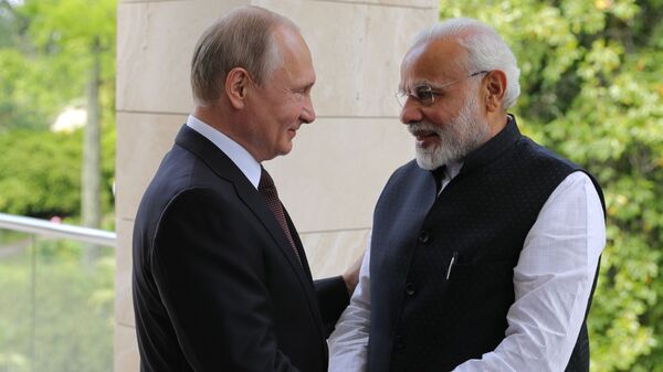 21 мая 2018. Президент РФ Владимир Путин и премьер-министр Республики Индии Нарендра Моди во время встречи - اسپوتنیک افغانستان  