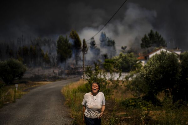 زن پرتگالی وحشت زده از آتش سوزی های جنگلی در این کشور - اسپوتنیک افغانستان  