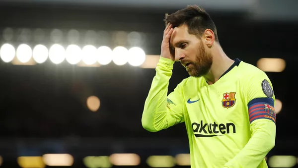 Soccer Football - Champions League Semi Final Second Leg - Liverpool v FC Barcelona - Anfield, Liverpool, Britain - May 7, 2019 Barcelona's Lionel Messi reacts 