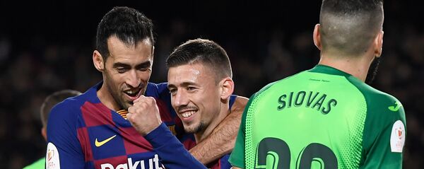 Игрок Барселоны Клеман Лангле празднует забитый гол в матче с Леганесом Игрок Барселоны Клеман Лангле празднует забитый гол в матче с Леганесом - اسپوتنیک افغانستان