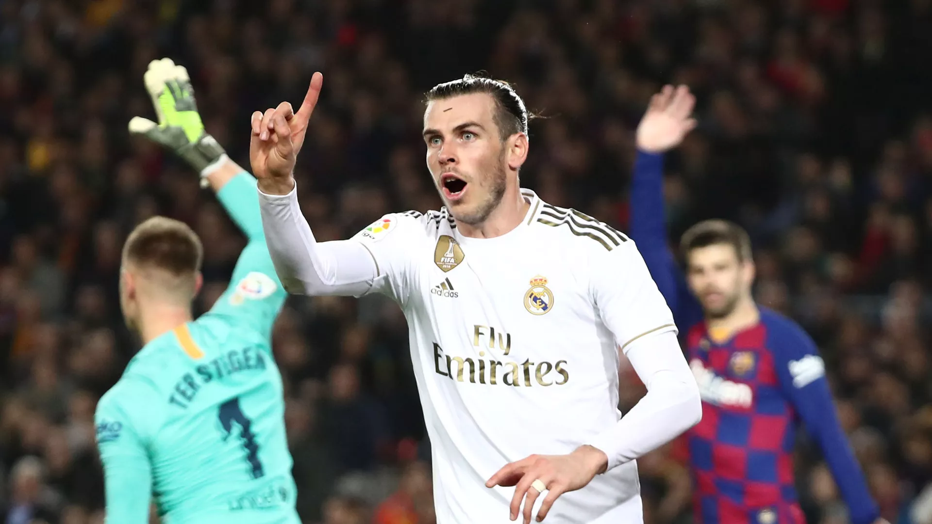 Gareth Bale, delantero del Real Madrid, tras marcar un gol de fuera de juego contra el Barcelona en el Camp Nou, el 18 de diciembre de 2019
